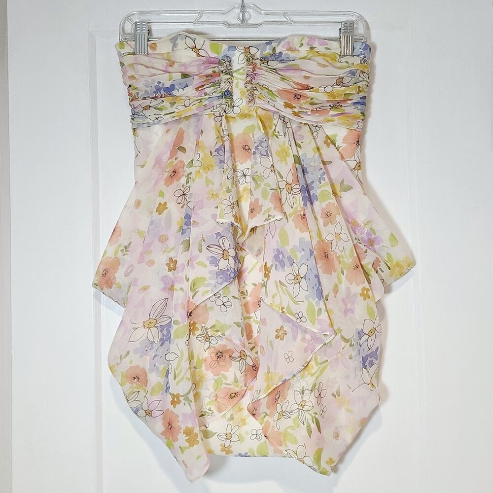 Jill Stuart Strapless Floral Sheer Overlay Mini Dress Garden Party Size 2